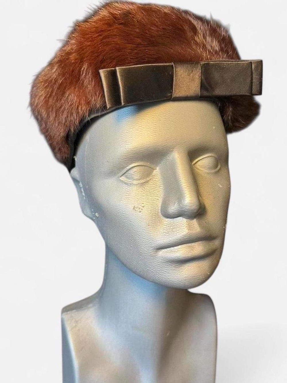 Vintage 1960s Brown Fur Hat with Satin Bow | Classic Mid-Century Glamour